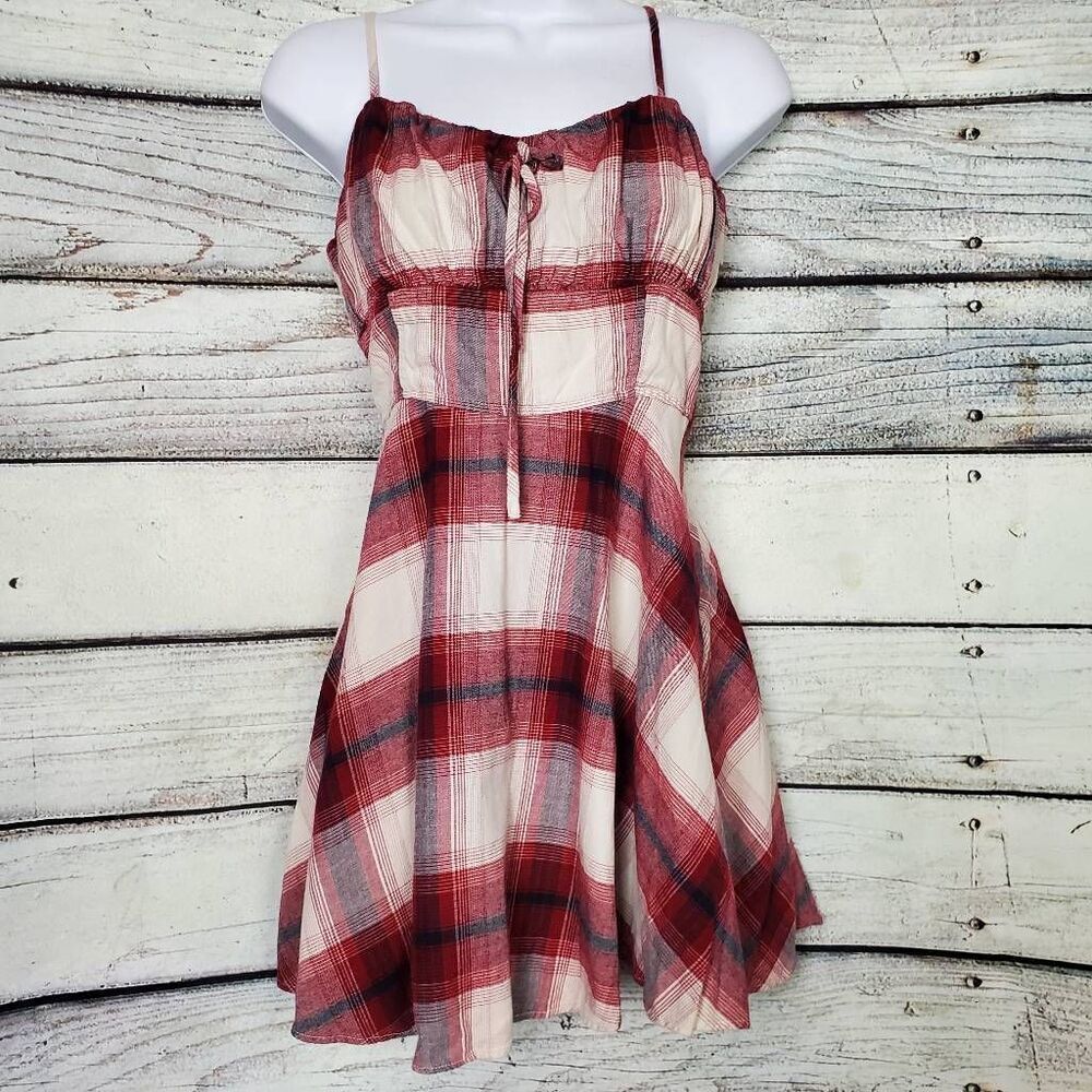 Forever 21 Plaid Mini Dress Red White Spaghetti Strap Size S